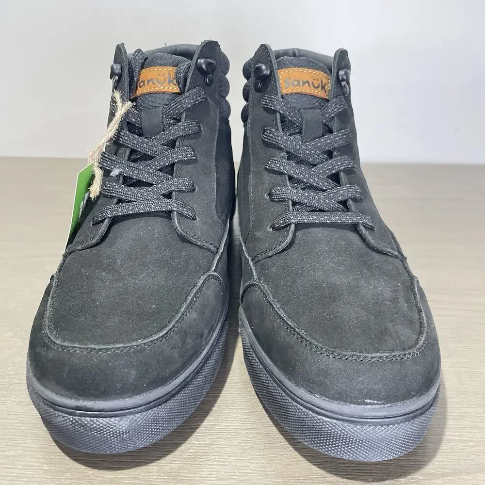 Sanuk Mens size 8 Shoes NEW Post Up Boots Black 1234576 Leather Lace Up